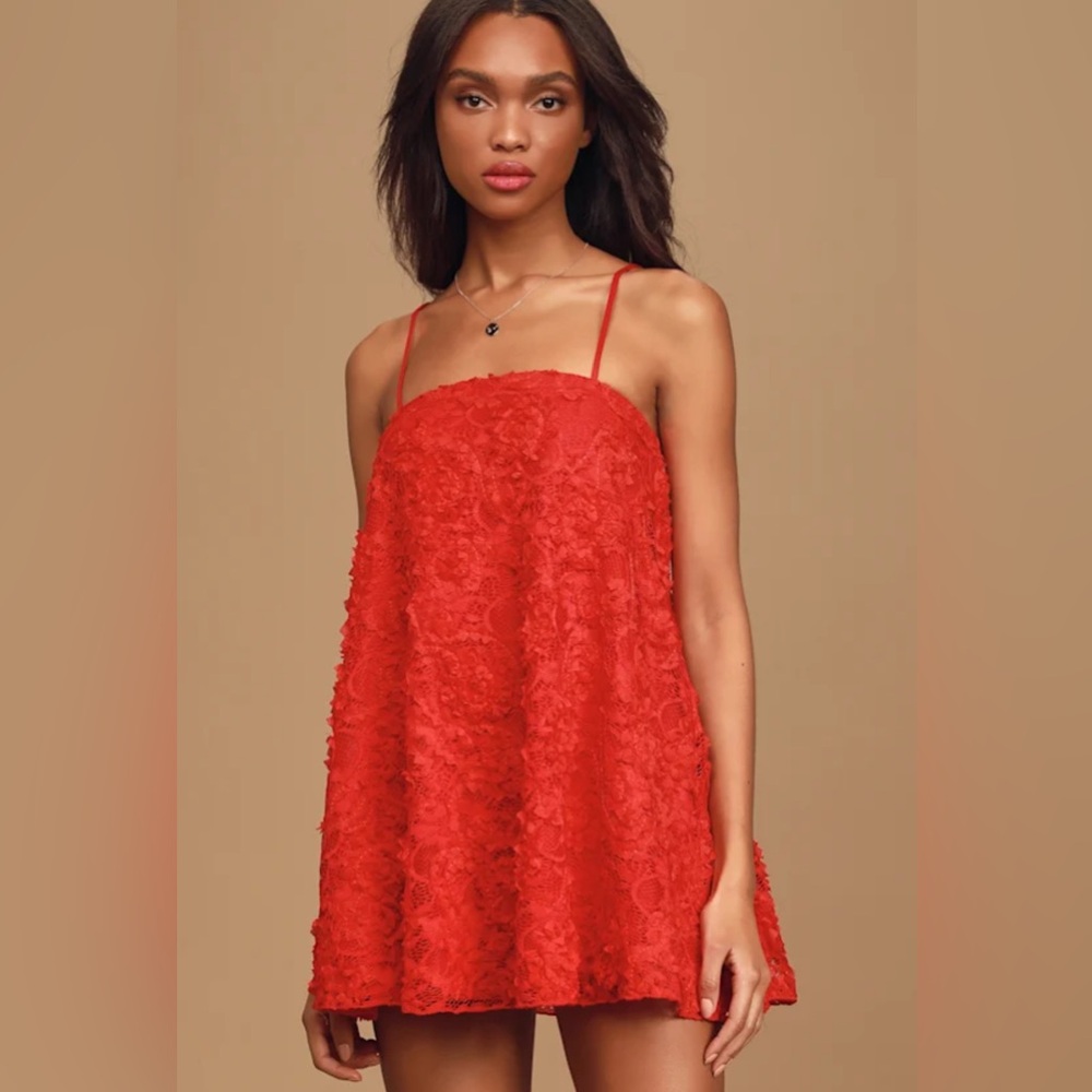 Lulus Size Small 2 - 4 Bouquet of Love Red Lace Mini Dress Womens NWT - Picture 3 of 11